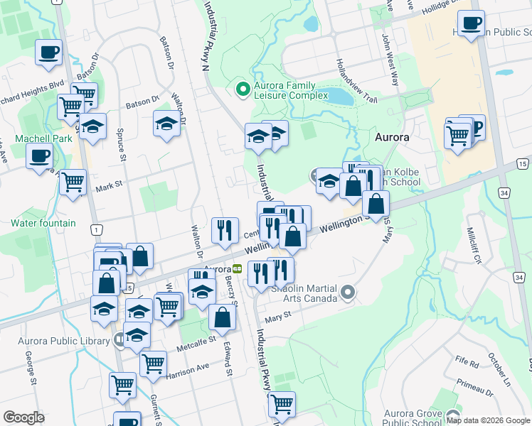 map of restaurants, bars, coffee shops, grocery stores, and more near in Aurora