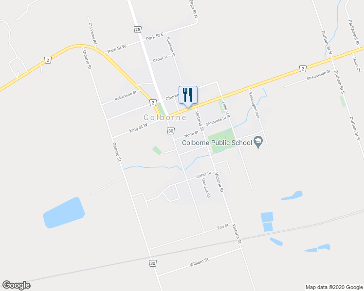 map of restaurants, bars, coffee shops, grocery stores, and more near 29 Division Street in Colborne