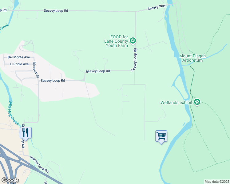map of restaurants, bars, coffee shops, grocery stores, and more near 86160 Hoya Lane in Eugene