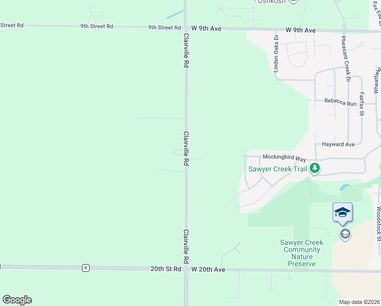 map of restaurants, bars, coffee shops, grocery stores, and more near 3094 Clairville Road in Oshkosh