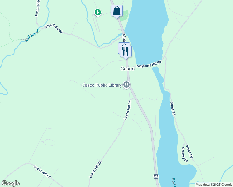 map of restaurants, bars, coffee shops, grocery stores, and more near 7 Leach Hill Rd in Casco