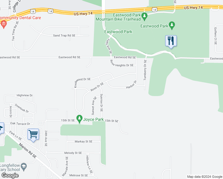 map of restaurants, bars, coffee shops, grocery stores, and more near 3006 Harbor Drive in Rochester