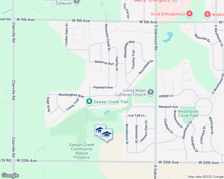 map of restaurants, bars, coffee shops, grocery stores, and more near 3091 Hayward Avenue in Oshkosh