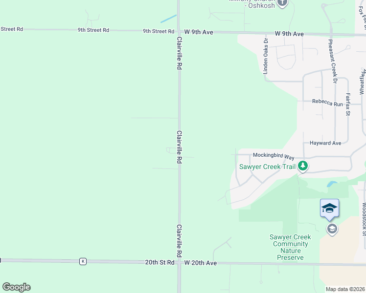 map of restaurants, bars, coffee shops, grocery stores, and more near 3094 Clairville Road in Oshkosh