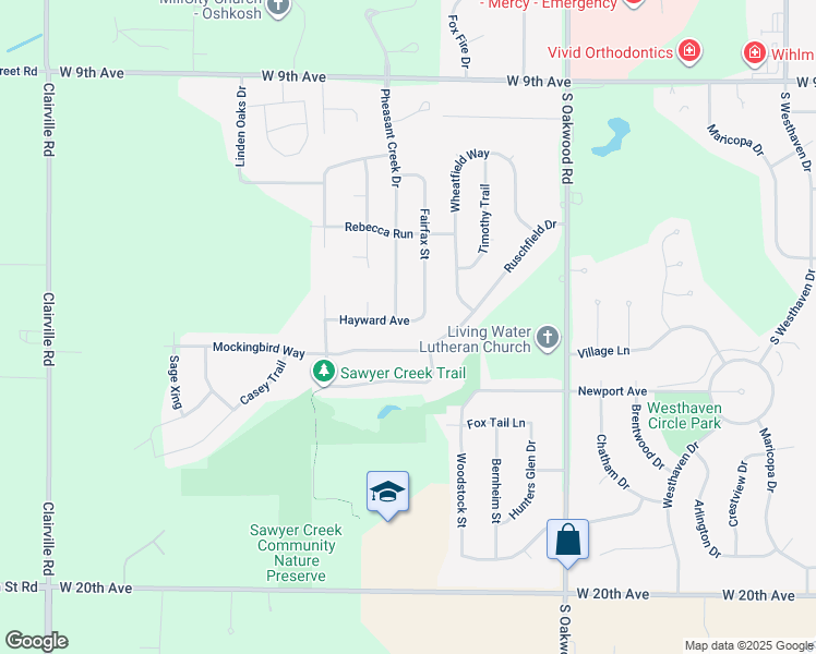 map of restaurants, bars, coffee shops, grocery stores, and more near 3091 Hayward Avenue in Oshkosh