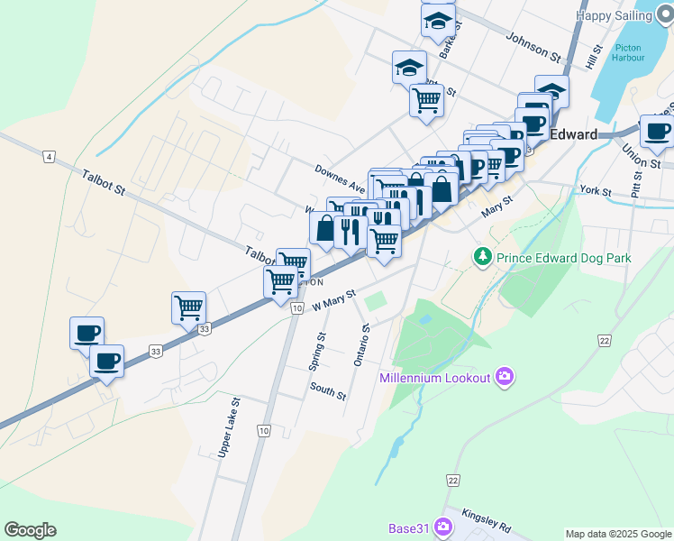 map of restaurants, bars, coffee shops, grocery stores, and more near 60 Picton Main Street in Prince Edward County