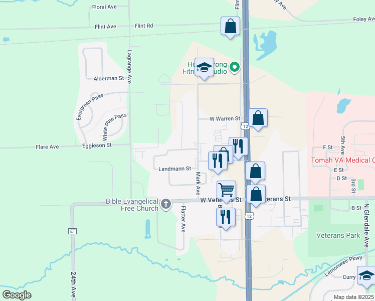 map of restaurants, bars, coffee shops, grocery stores, and more near 515 Mubarak in Tomah