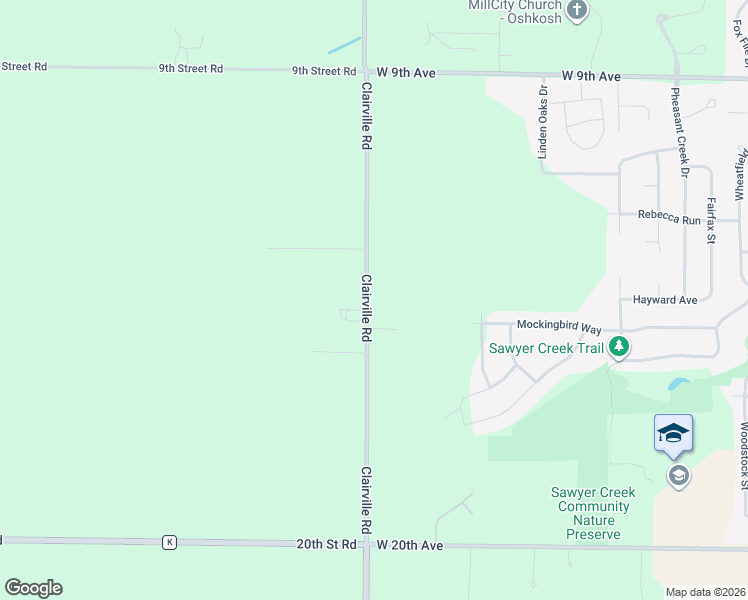 map of restaurants, bars, coffee shops, grocery stores, and more near 3094 Clairville Road in Oshkosh