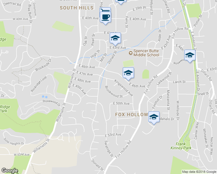map of restaurants, bars, coffee shops, grocery stores, and more near 4745 Brookwood Street in Eugene