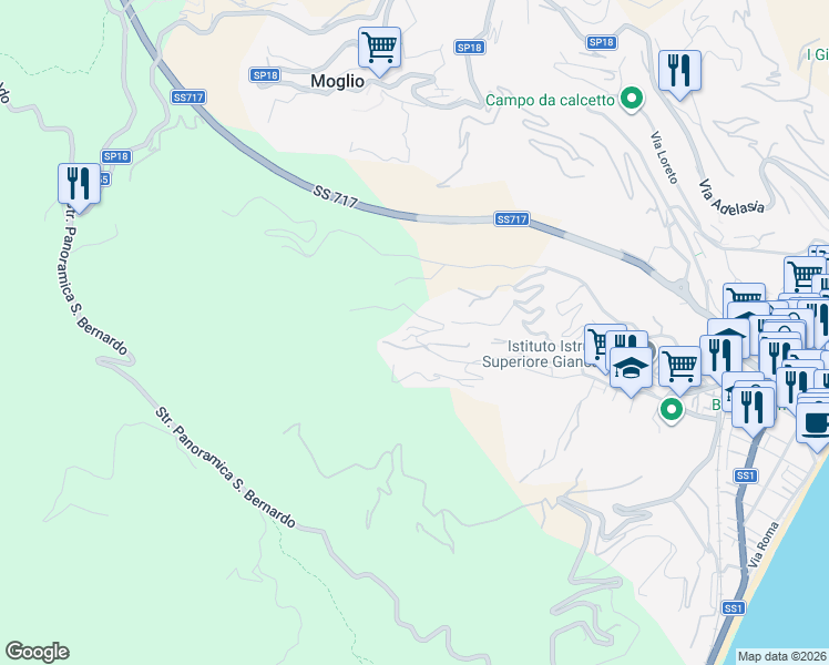 map of restaurants, bars, coffee shops, grocery stores, and more near 65 Regione Fenarina in Alassio