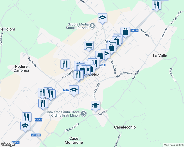 map of restaurants, bars, coffee shops, grocery stores, and more near in Villa Verucchio