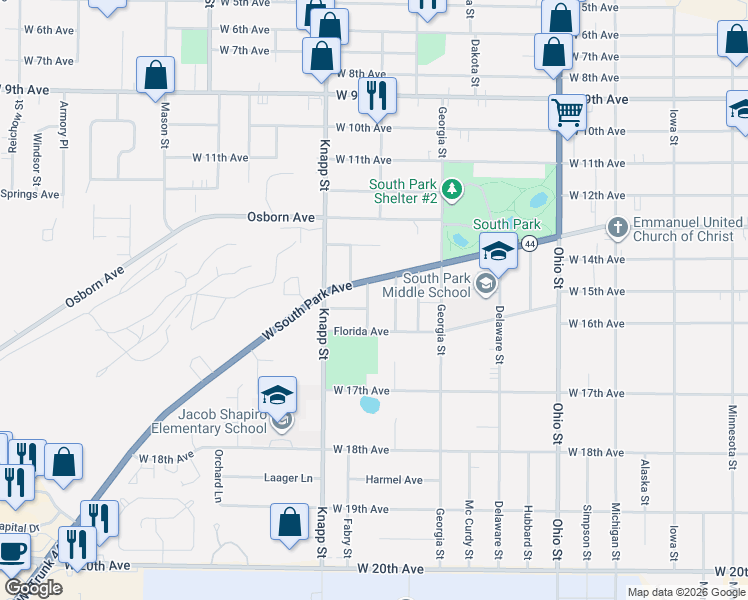 map of restaurants, bars, coffee shops, grocery stores, and more near 1531 Sanders Street in Oshkosh