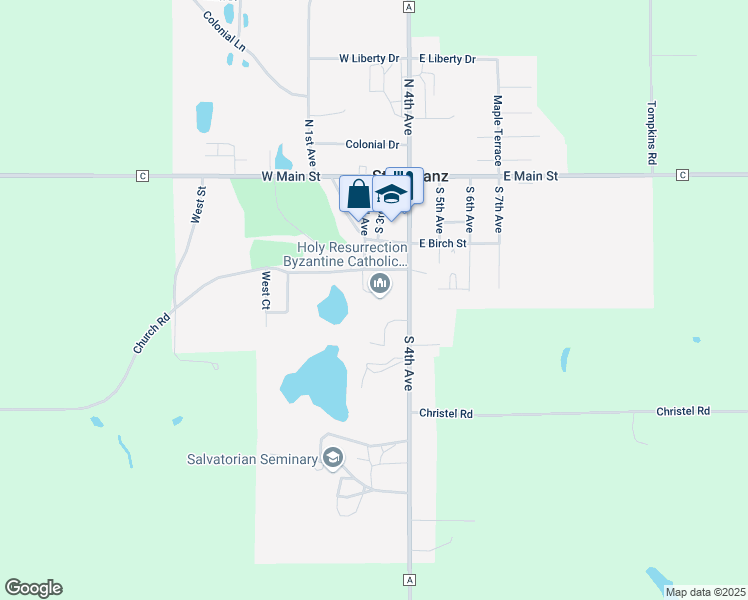 map of restaurants, bars, coffee shops, grocery stores, and more near 300 South 2nd Avenue in Saint Nazianz