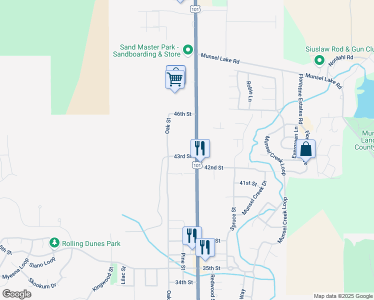 map of restaurants, bars, coffee shops, grocery stores, and more near 4325 U.S. 101 in Florence