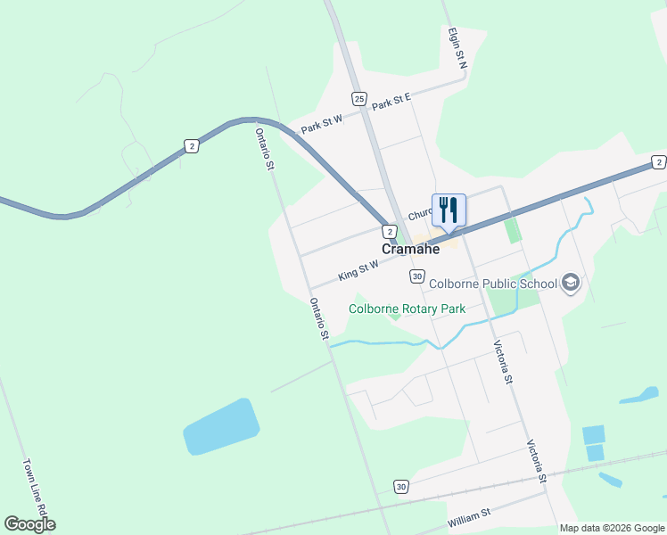 map of restaurants, bars, coffee shops, grocery stores, and more near 30 King Street West in Colborne