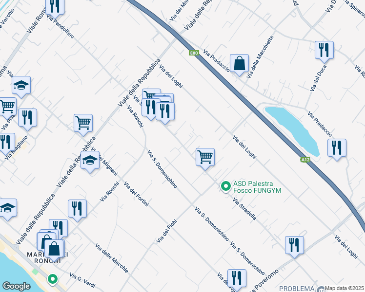 map of restaurants, bars, coffee shops, grocery stores, and more near 17 Via dei Pioppi in Massa