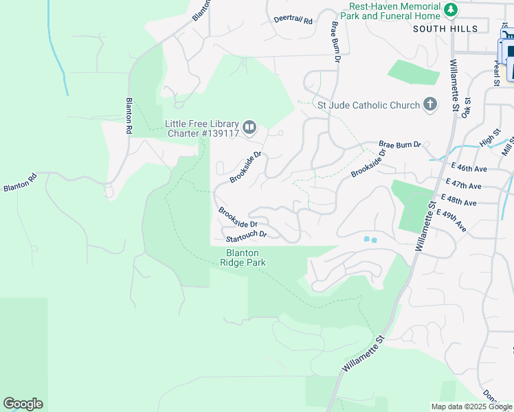 map of restaurants, bars, coffee shops, grocery stores, and more near 651 Brookside Drive in Eugene