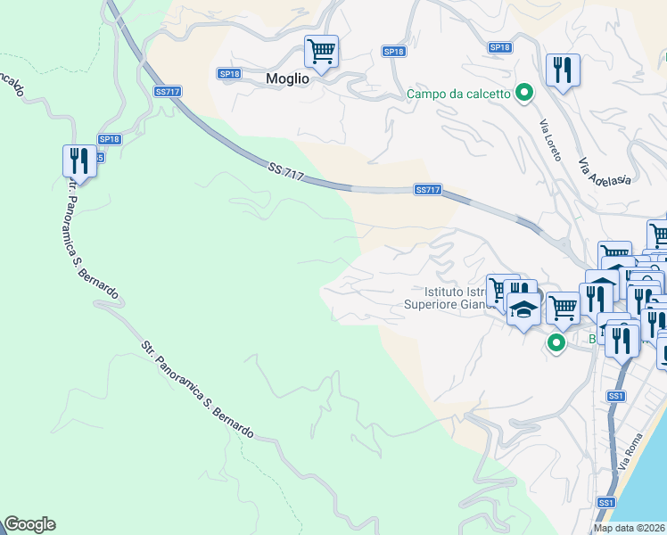 map of restaurants, bars, coffee shops, grocery stores, and more near 65 Regione Fenarina in Alassio