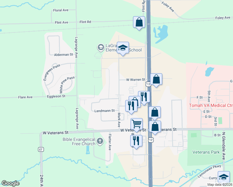 map of restaurants, bars, coffee shops, grocery stores, and more near 515 Mubarak in Tomah