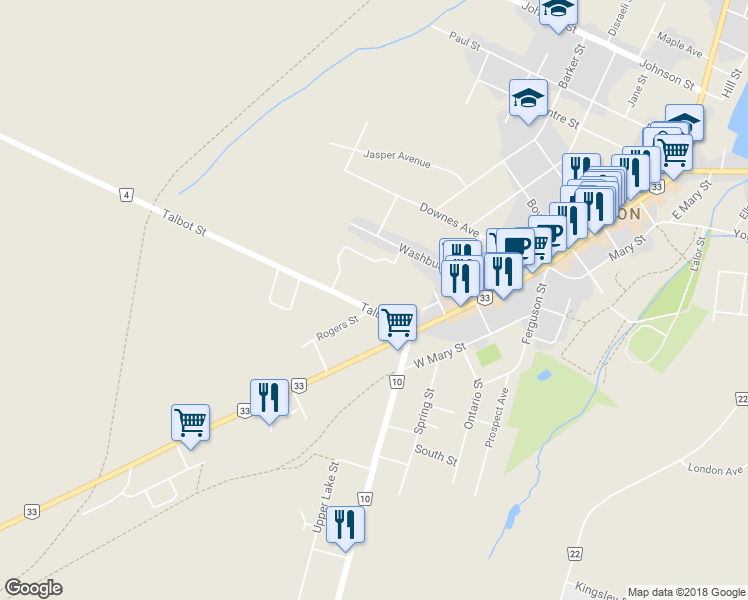 map of restaurants, bars, coffee shops, grocery stores, and more near 8 County Road 4 in Prince Edward