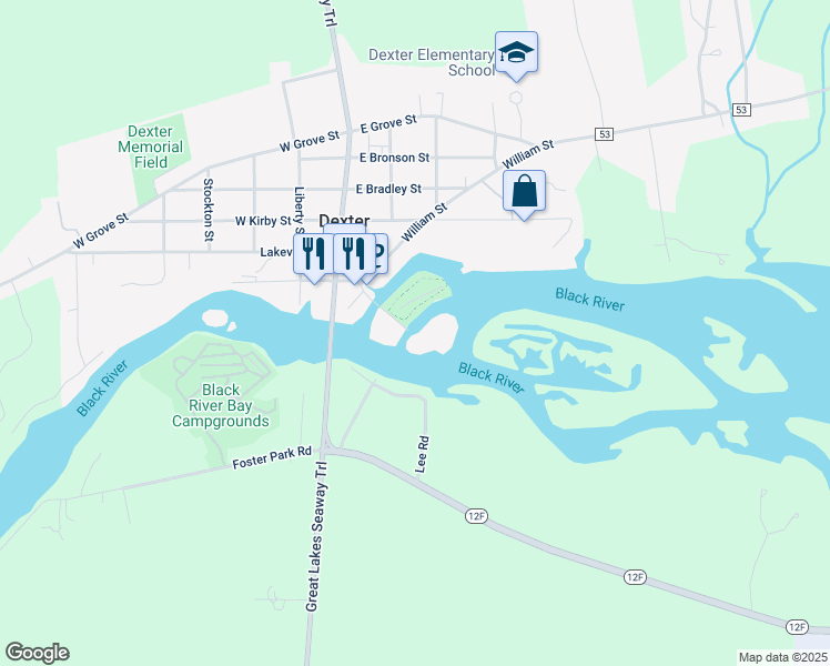 map of restaurants, bars, coffee shops, grocery stores, and more near 300 Locke Street in Dexter
