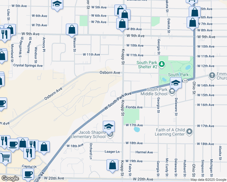map of restaurants, bars, coffee shops, grocery stores, and more near 1017-1321 Osborn Avenue in Oshkosh