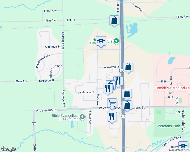 map of restaurants, bars, coffee shops, grocery stores, and more near 1229 Balsam Avenue in Tomah