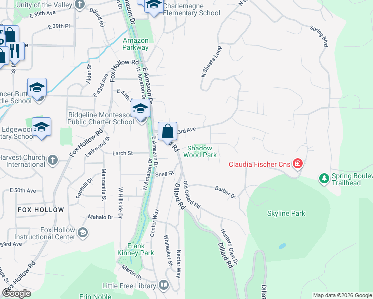 map of restaurants, bars, coffee shops, grocery stores, and more near 1436 East 43rd Avenue in Eugene