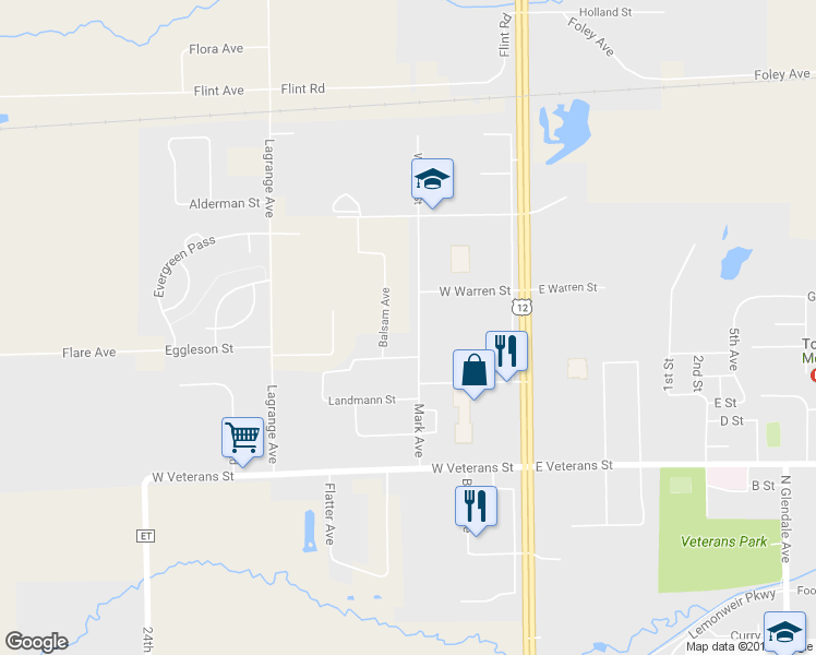 map of restaurants, bars, coffee shops, grocery stores, and more near 1224 Mark Avenue in Tomah
