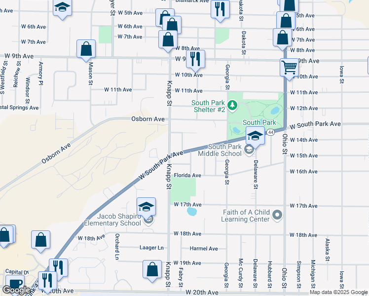 map of restaurants, bars, coffee shops, grocery stores, and more near 1429 Berger Street in Oshkosh