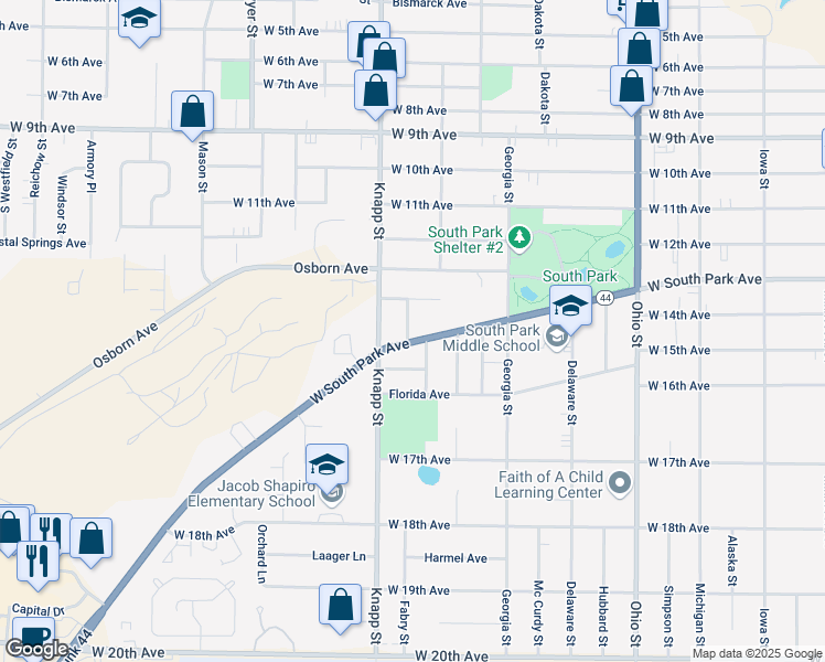 map of restaurants, bars, coffee shops, grocery stores, and more near 1429 Berger Street in Oshkosh