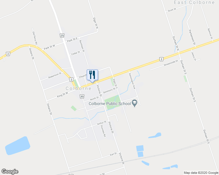 map of restaurants, bars, coffee shops, grocery stores, and more near 7 Simmons Street in Colborne