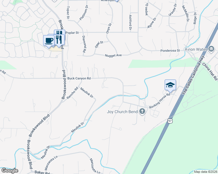 map of restaurants, bars, coffee shops, grocery stores, and more near 19723 Buck Canyon Road in Bend