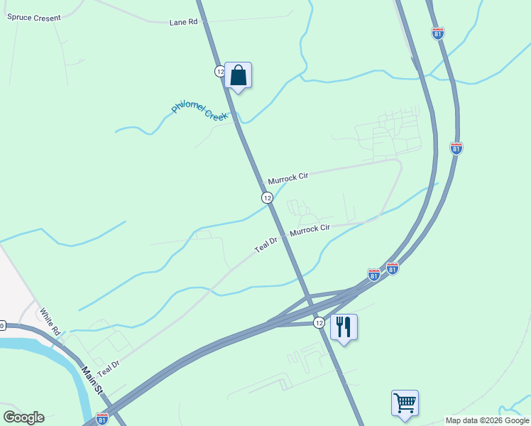map of restaurants, bars, coffee shops, grocery stores, and more near 23551 New York 12 in Watertown