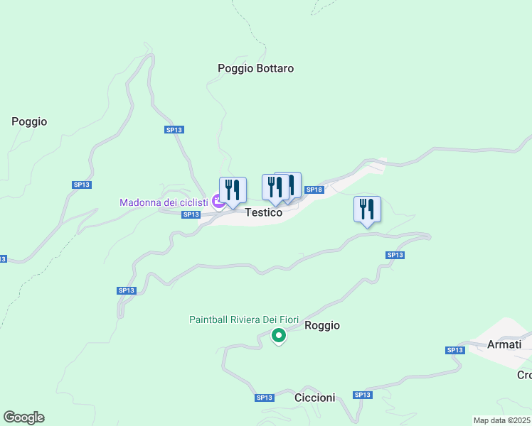 map of restaurants, bars, coffee shops, grocery stores, and more near 9 Via della Vittoria in Testico