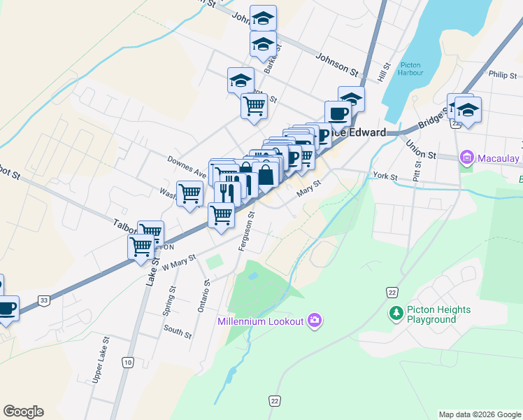 map of restaurants, bars, coffee shops, grocery stores, and more near 4 Chapel Street in Prince Edward