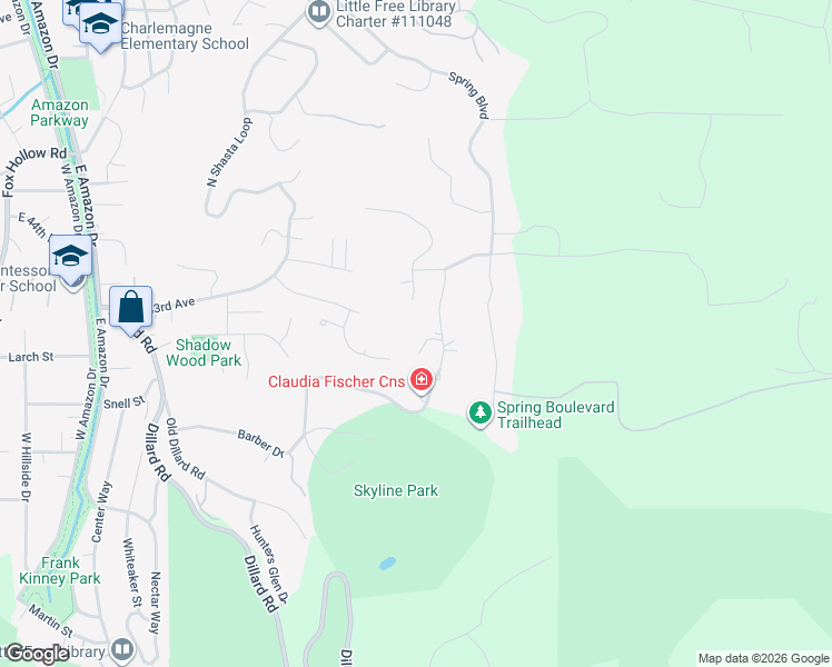 map of restaurants, bars, coffee shops, grocery stores, and more near 2058 Why Worry Lane in Eugene