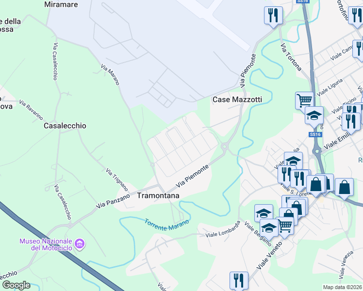 map of restaurants, bars, coffee shops, grocery stores, and more near 25 Viale Albana in Provincia di Rimini