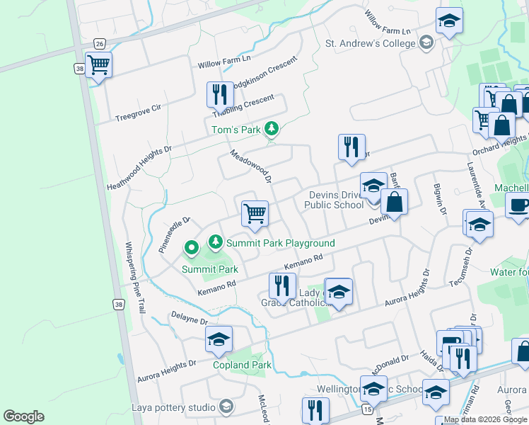 map of restaurants, bars, coffee shops, grocery stores, and more near in Aurora