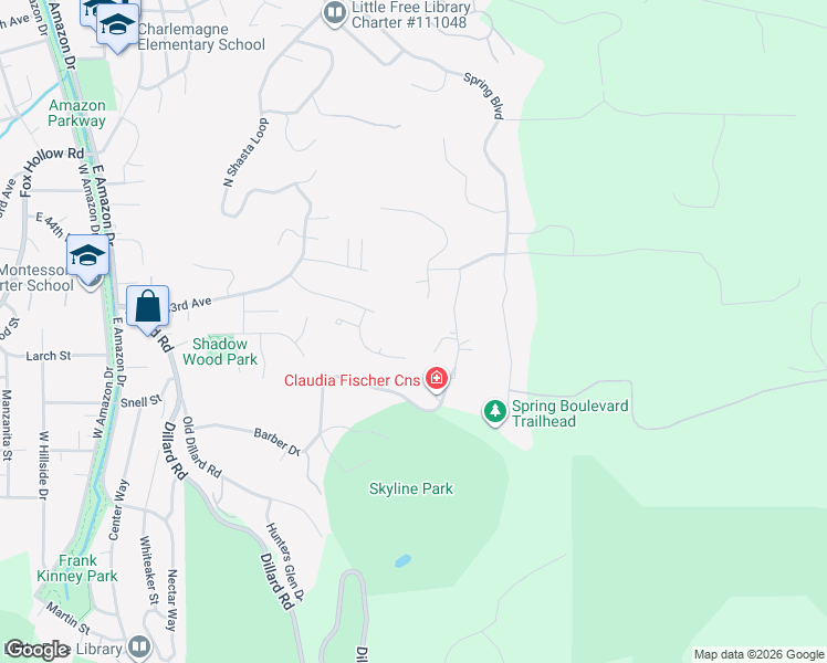 map of restaurants, bars, coffee shops, grocery stores, and more near 2058 Why Worry Lane in Eugene