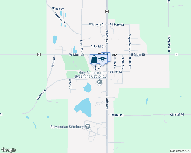 map of restaurants, bars, coffee shops, grocery stores, and more near 300 South 2nd Avenue in Saint Nazianz