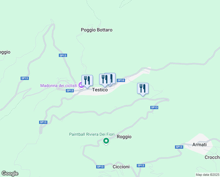 map of restaurants, bars, coffee shops, grocery stores, and more near 9 Via della Vittoria in Testico