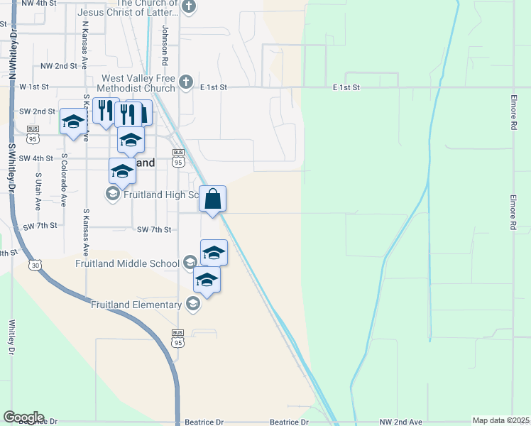 map of restaurants, bars, coffee shops, grocery stores, and more near 2188 Southeast 6th Street in Fruitland