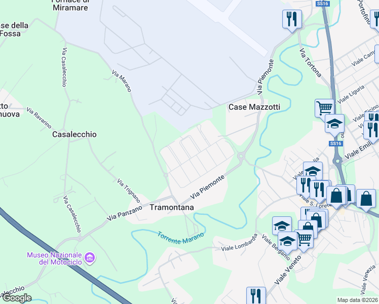 map of restaurants, bars, coffee shops, grocery stores, and more near 25 Viale Albana in Provincia di Rimini