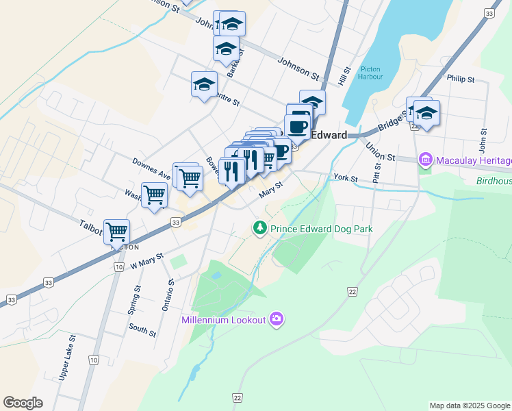 map of restaurants, bars, coffee shops, grocery stores, and more near 51 Mary Street in Prince Edward