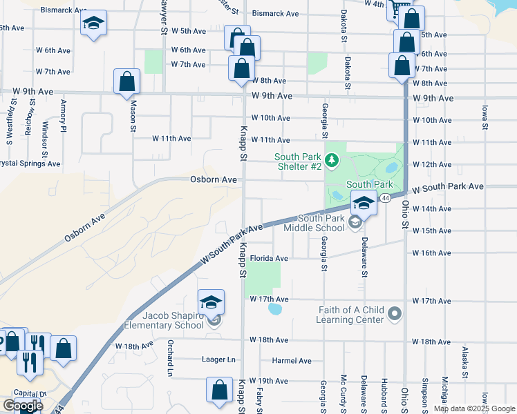 map of restaurants, bars, coffee shops, grocery stores, and more near 1429 Berger Street in Oshkosh
