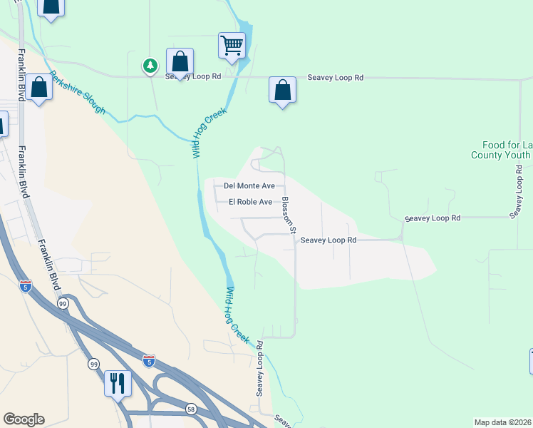 map of restaurants, bars, coffee shops, grocery stores, and more near 34161 El Manor Avenue in Eugene