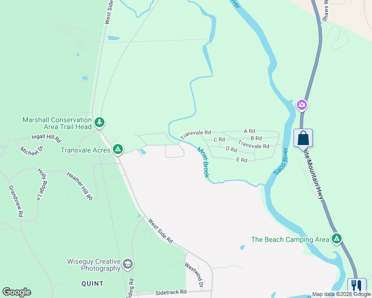 map of restaurants, bars, coffee shops, grocery stores, and more near 74 Bay Road in Conway
