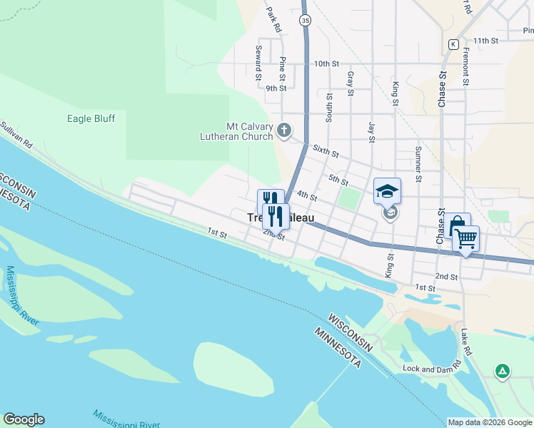 map of restaurants, bars, coffee shops, grocery stores, and more near 24585 3rd Street in Trempealeau