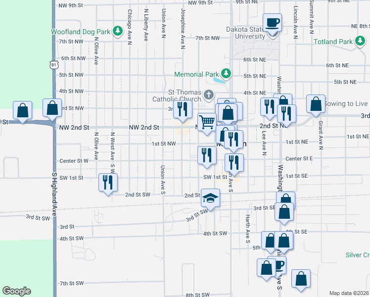 map of restaurants, bars, coffee shops, grocery stores, and more near 116 Josephine Avenue North in Madison